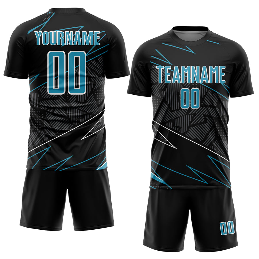 Custom Black Panther Blue-White Lines Sports Sublimation Soccer Uniform Jersey