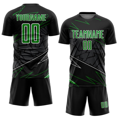 Custom Black Grass Green-White Lines Sports Sublimation Soccer Uniform Jersey