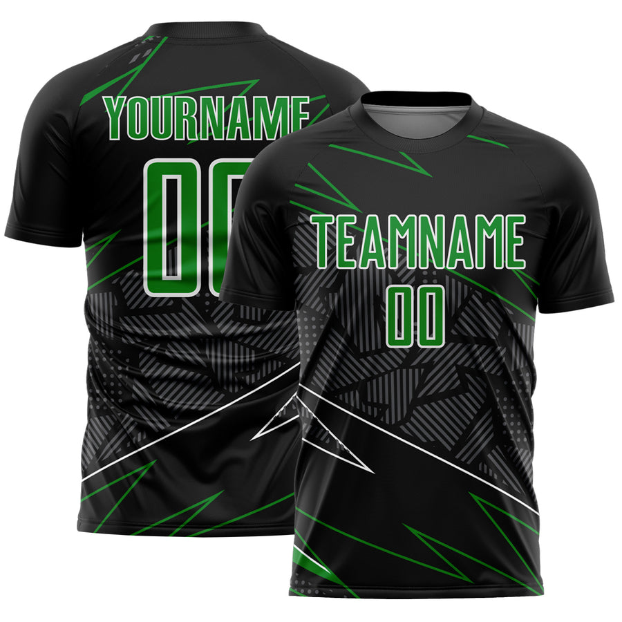 Custom Black Grass Green-White Lines Sports Sublimation Soccer Uniform Jersey