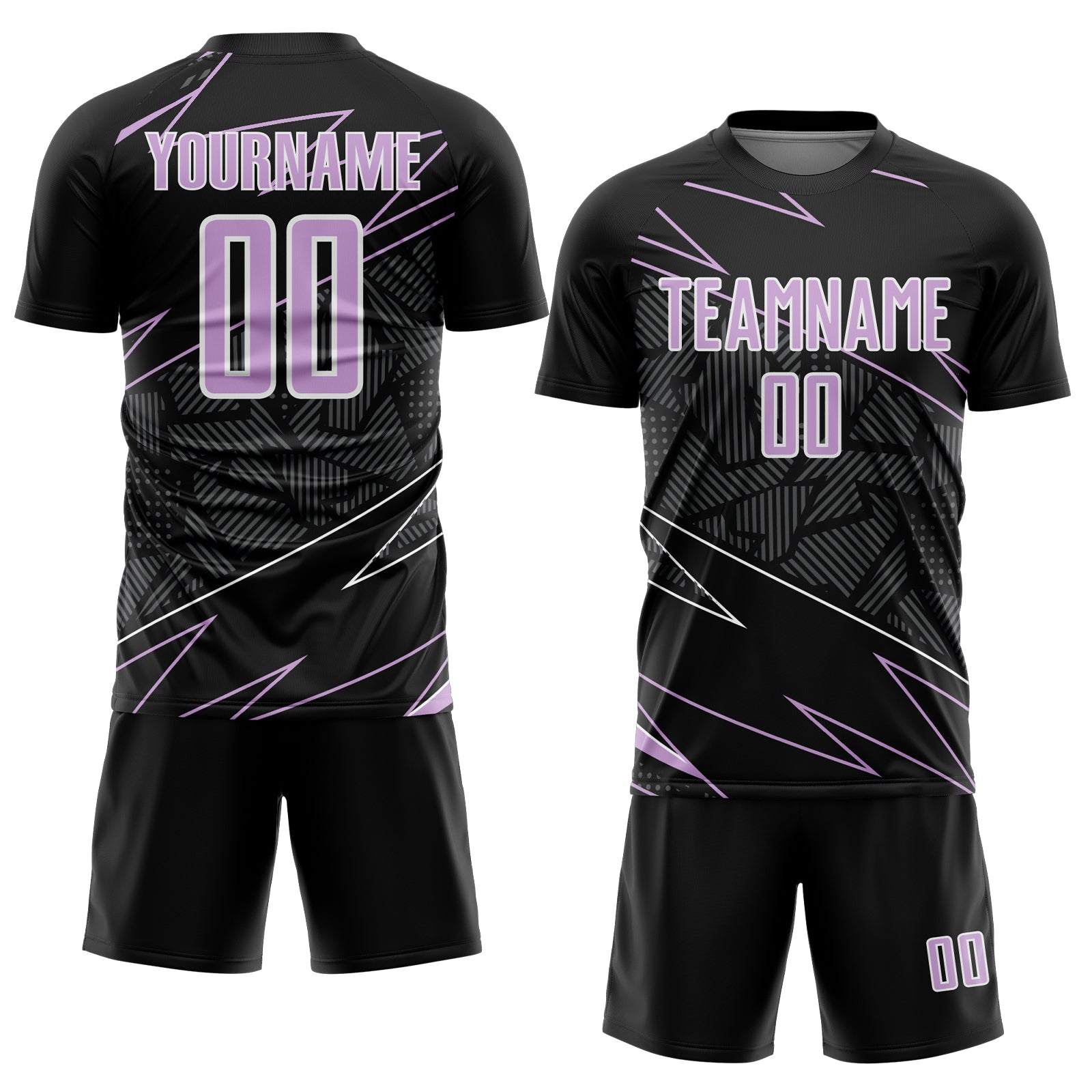 Custom Black Light Purple-White Lines Sports Sublimation Soccer Uniform Jersey