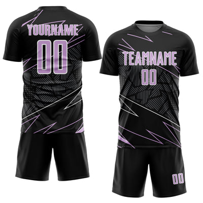 Custom Black Light Purple-White Lines Sports Sublimation Soccer Uniform Jersey