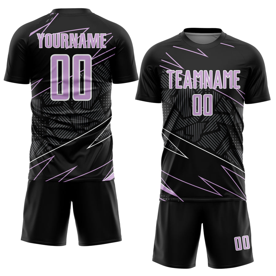 Custom Black Light Purple-White Lines Sports Sublimation Soccer Uniform Jersey