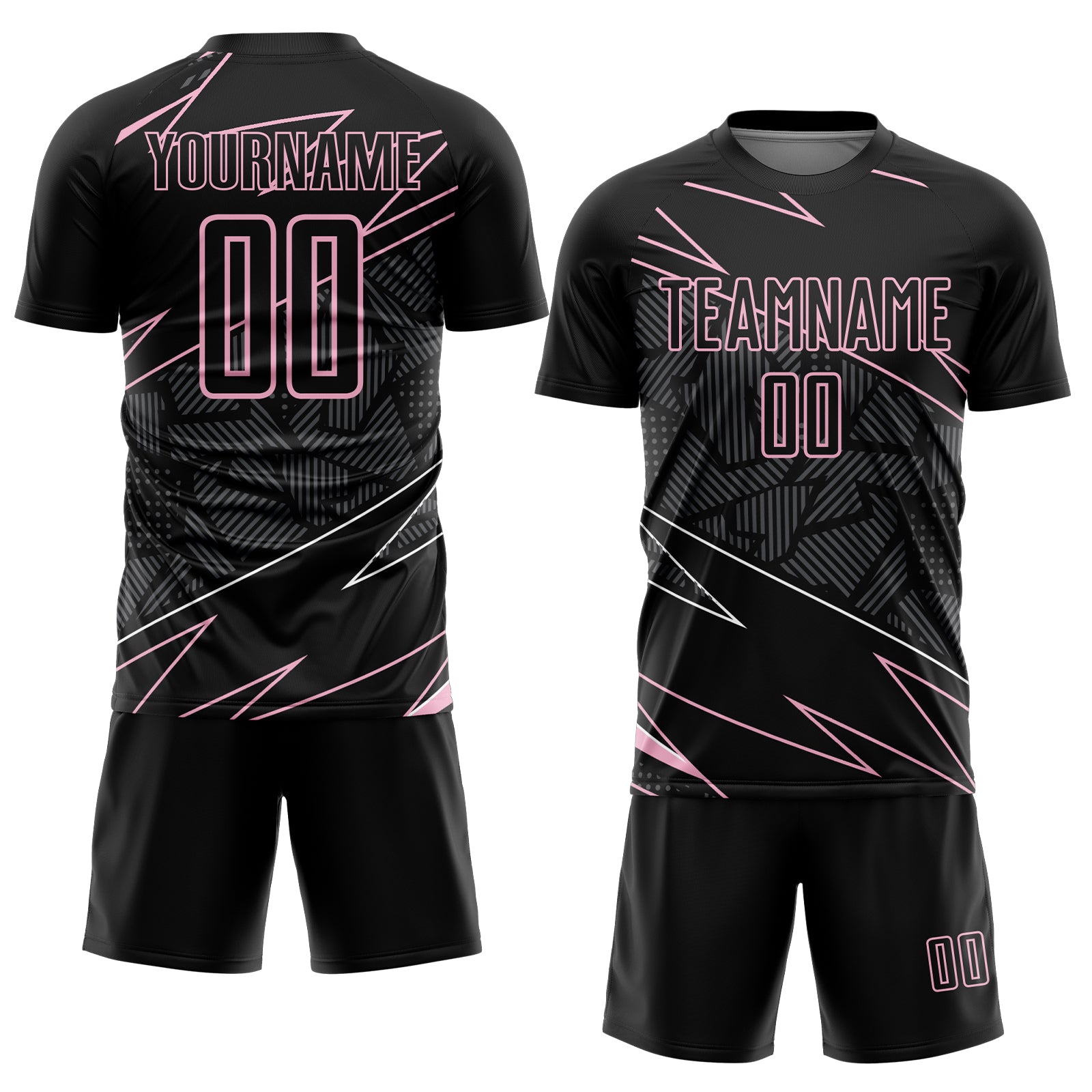 Custom Black Light Pink Lines Sports Sublimation Soccer Uniform Jersey
