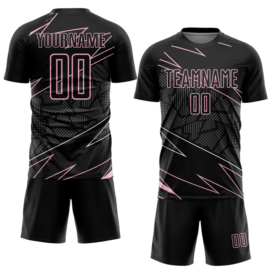 Custom Black Light Pink Lines Sports Sublimation Soccer Uniform Jersey