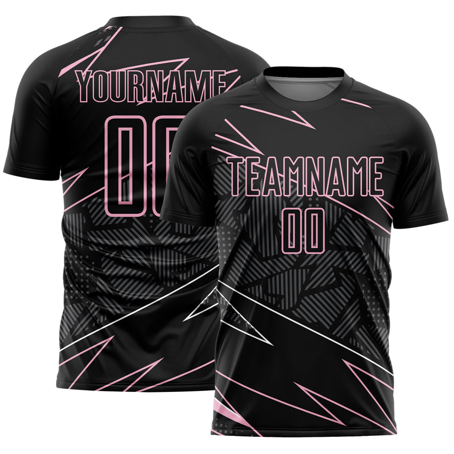Custom Black Light Pink Lines Sports Sublimation Soccer Uniform Jersey
