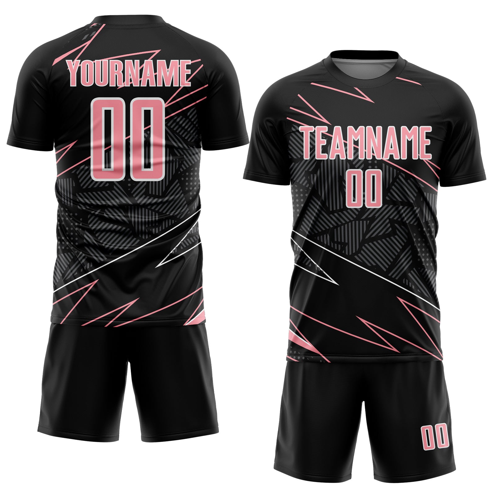 Custom Black Medium Pink-White Lines Sports Sublimation Soccer Uniform Jersey