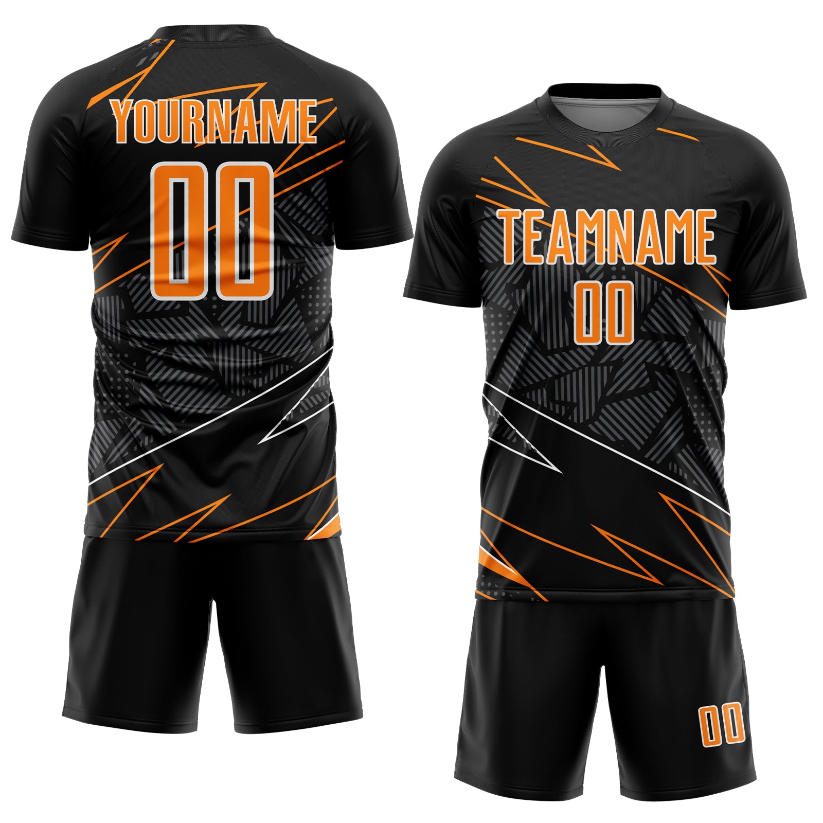 Custom Black Bay Orange-White Lines Sports Sublimation Soccer Uniform Jersey