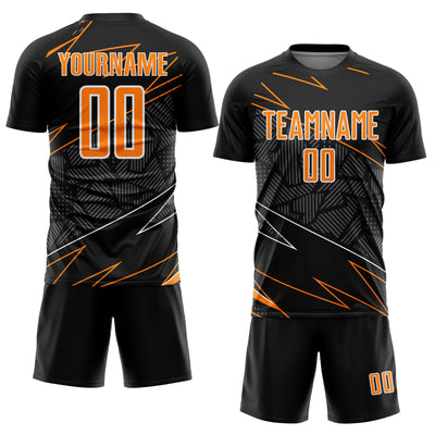 Custom Black Bay Orange-White Lines Sports Sublimation Soccer Uniform Jersey