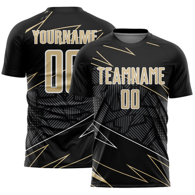 Custom Black Vegas Gold-White Lines Sports Sublimation Soccer Uniform Jersey