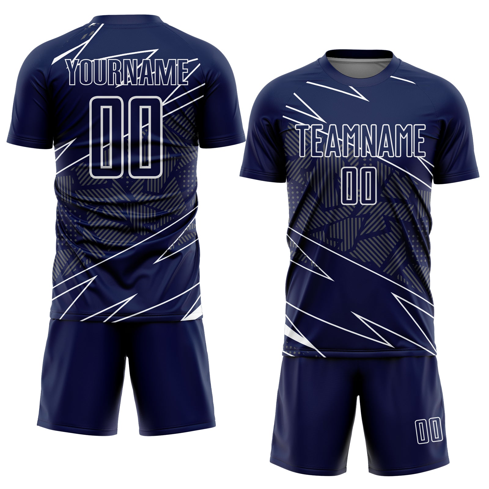 Custom Navy White Lines Sports Sublimation Soccer Uniform Jersey