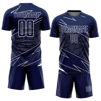 Custom Navy White Lines Sports Sublimation Soccer Uniform Jersey