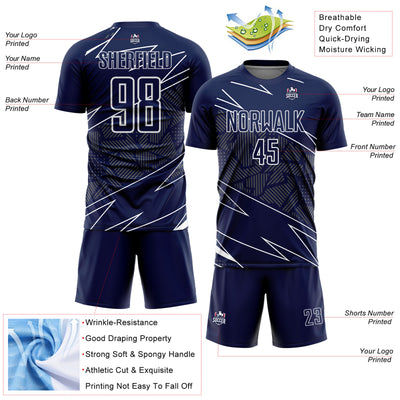 Custom Navy White Lines Sports Sublimation Soccer Uniform Jersey