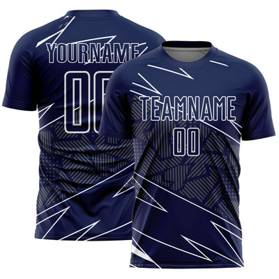 Custom Navy White Lines Sports Sublimation Soccer Uniform Jersey