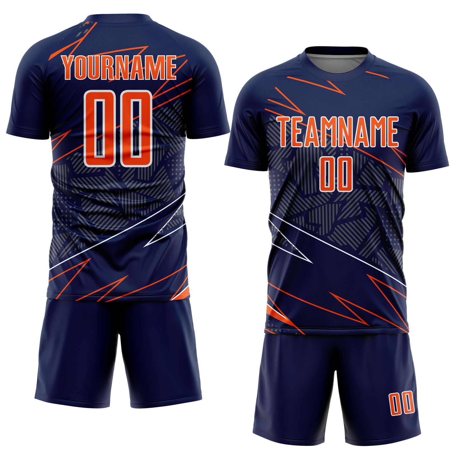 Custom Navy Orange-White Lines Sports Sublimation Soccer Uniform Jersey
