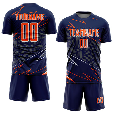 Custom Navy Orange-White Lines Sports Sublimation Soccer Uniform Jersey