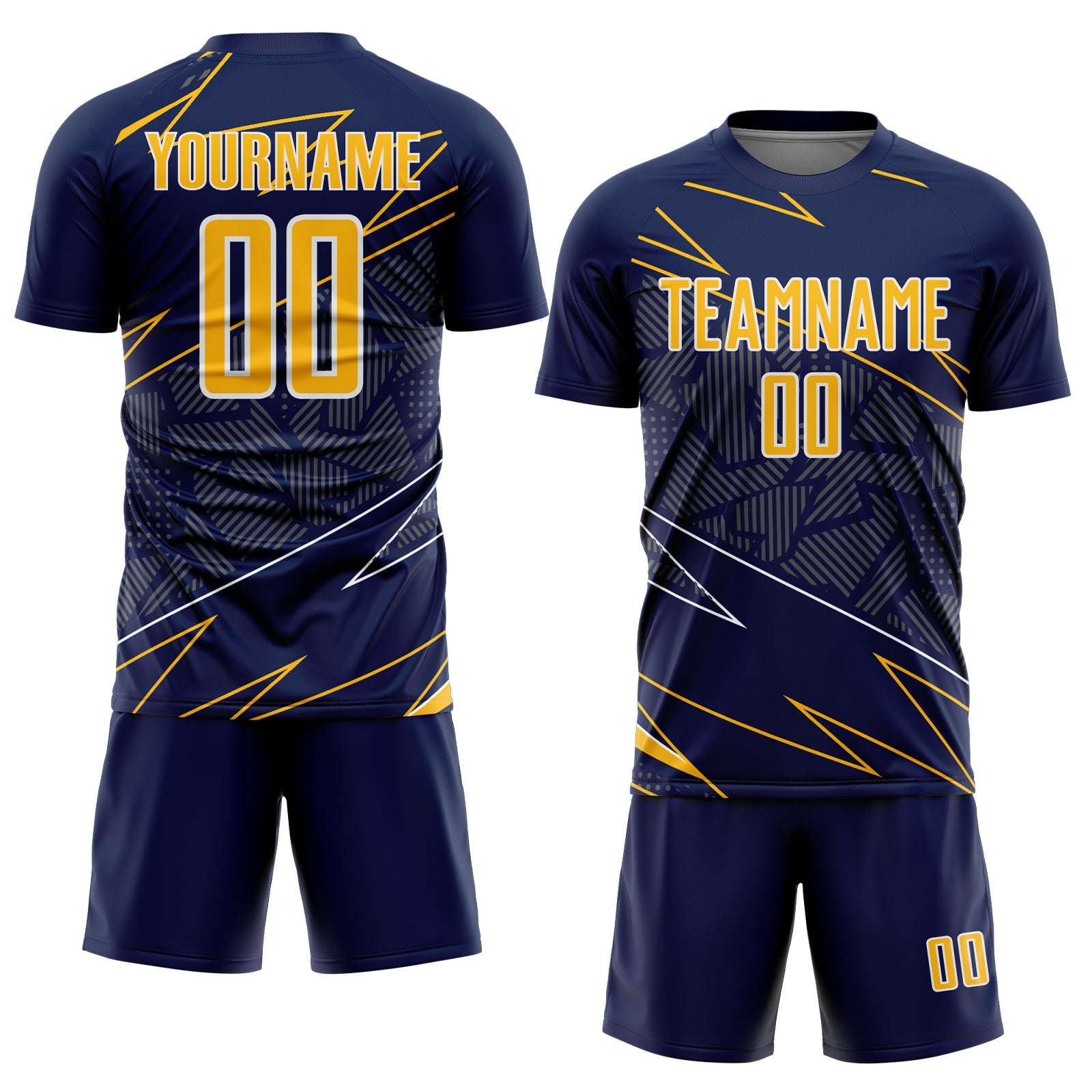 Custom Navy Gold-White Lines Sports Sublimation Soccer Uniform Jersey
