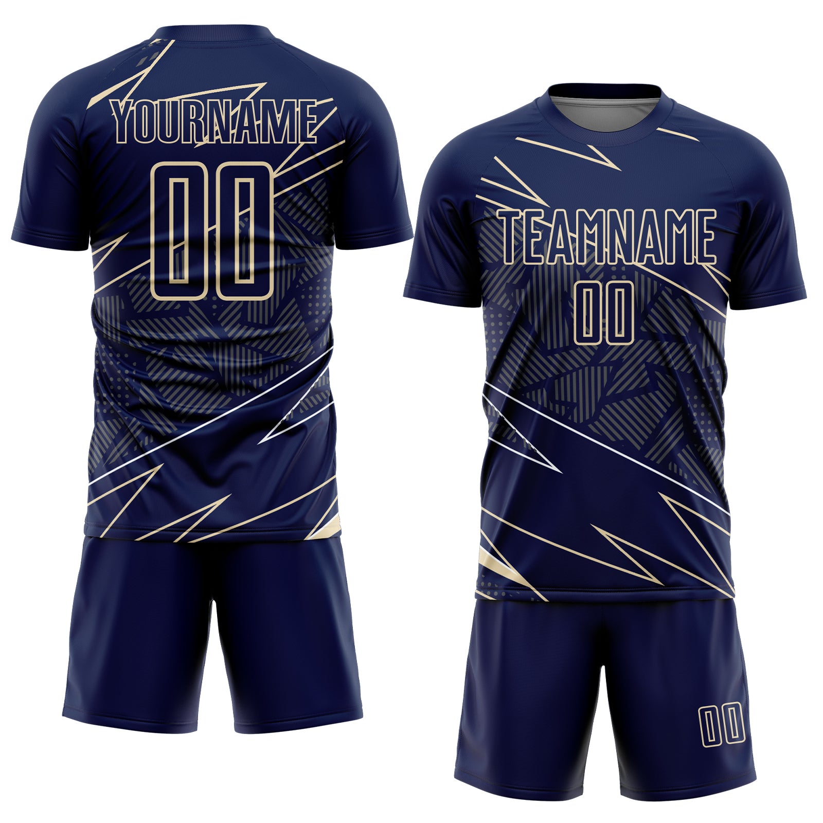 Custom Navy Cream Lines Sports Sublimation Soccer Uniform Jersey