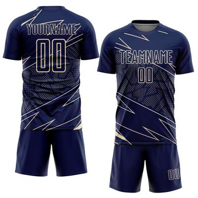 Custom Navy Cream Lines Sports Sublimation Soccer Uniform Jersey