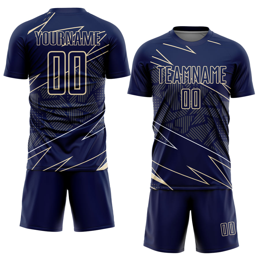 Custom Navy Cream Lines Sports Sublimation Soccer Uniform Jersey