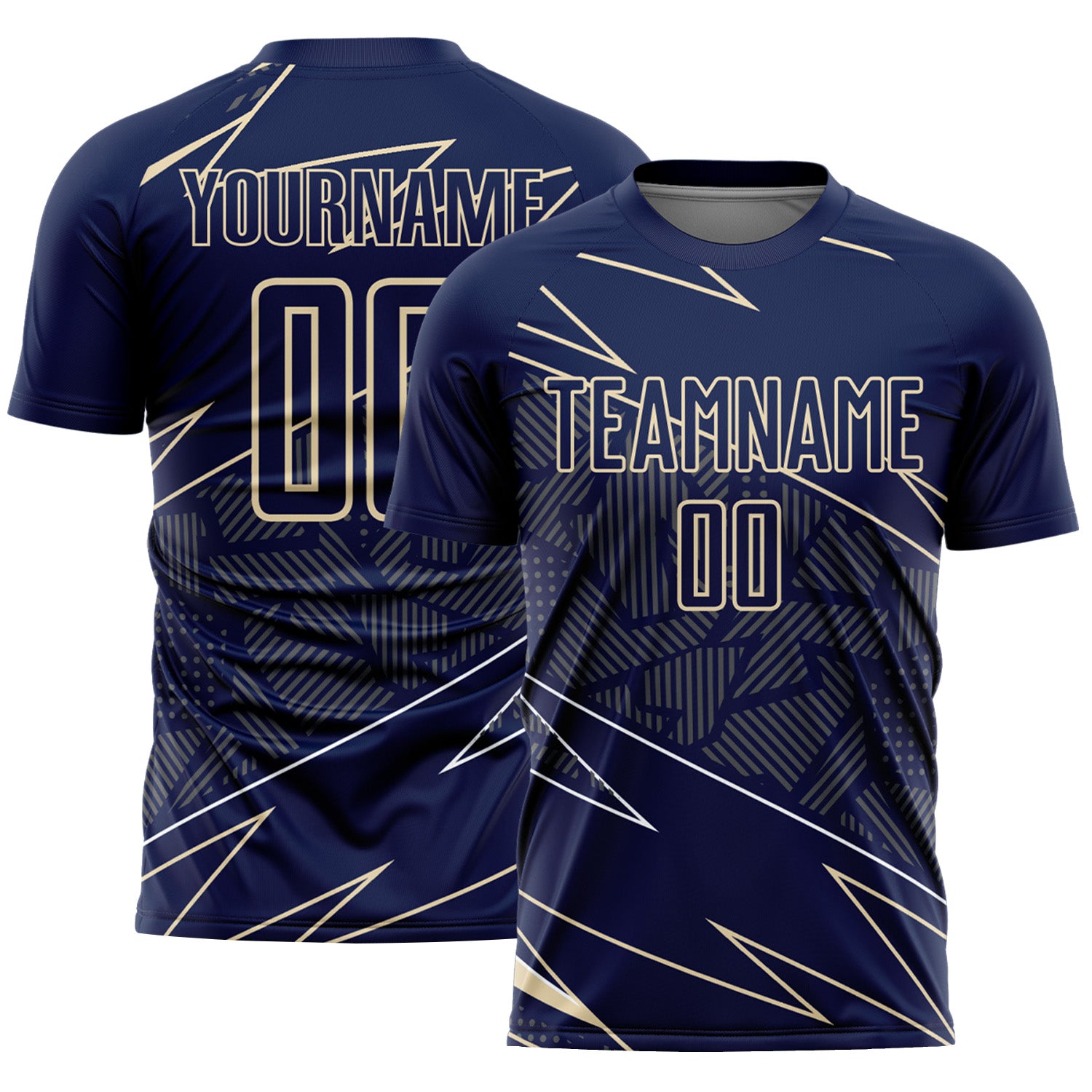 Custom Navy Cream Lines Sports Sublimation Soccer Uniform Jersey