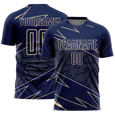 Custom Navy Cream Lines Sports Sublimation Soccer Uniform Jersey