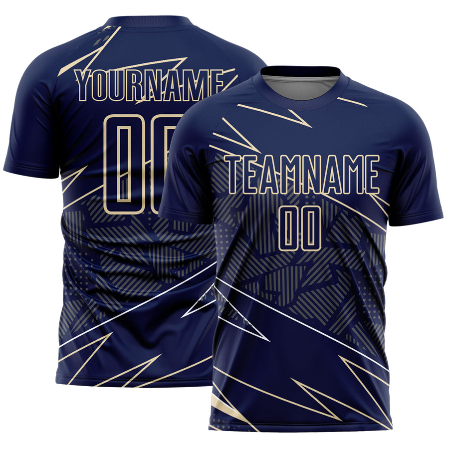 Custom Navy Cream Lines Sports Sublimation Soccer Uniform Jersey