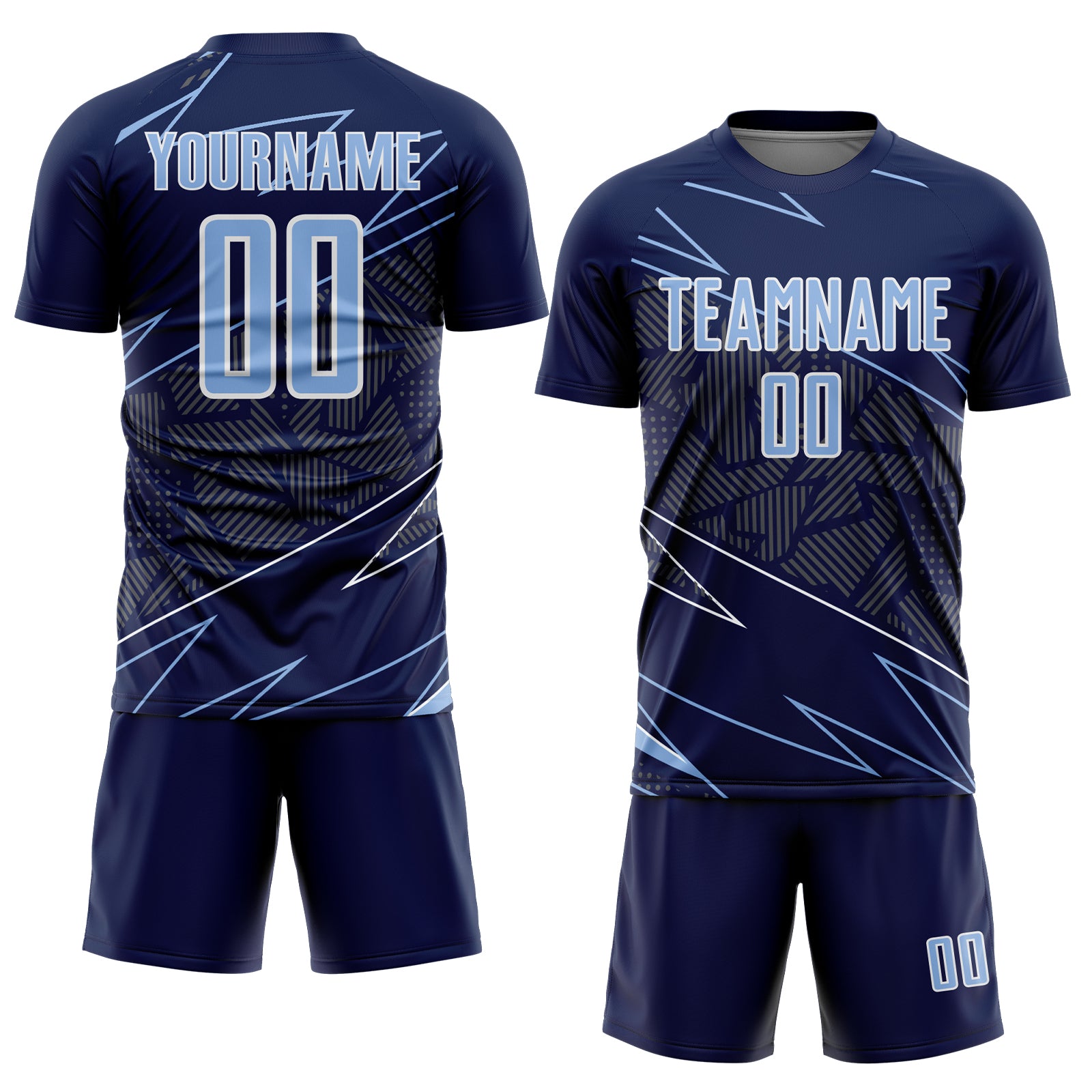 Custom Navy Light Blue-White Lines Sports Sublimation Soccer Uniform Jersey