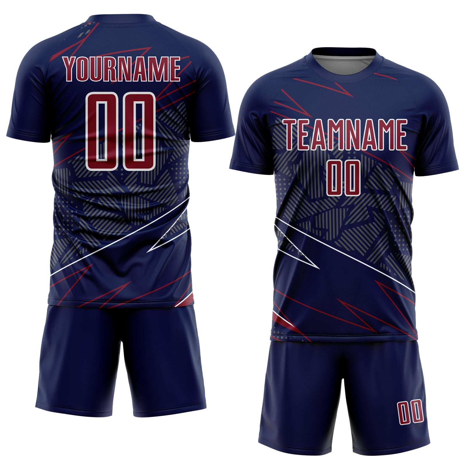 Custom Navy Crimson-White Lines Sports Sublimation Soccer Uniform Jersey
