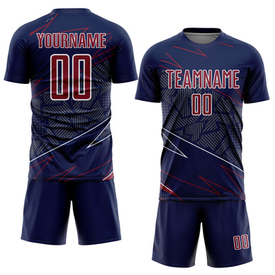 Custom Navy Crimson-White Lines Sports Sublimation Soccer Uniform Jersey