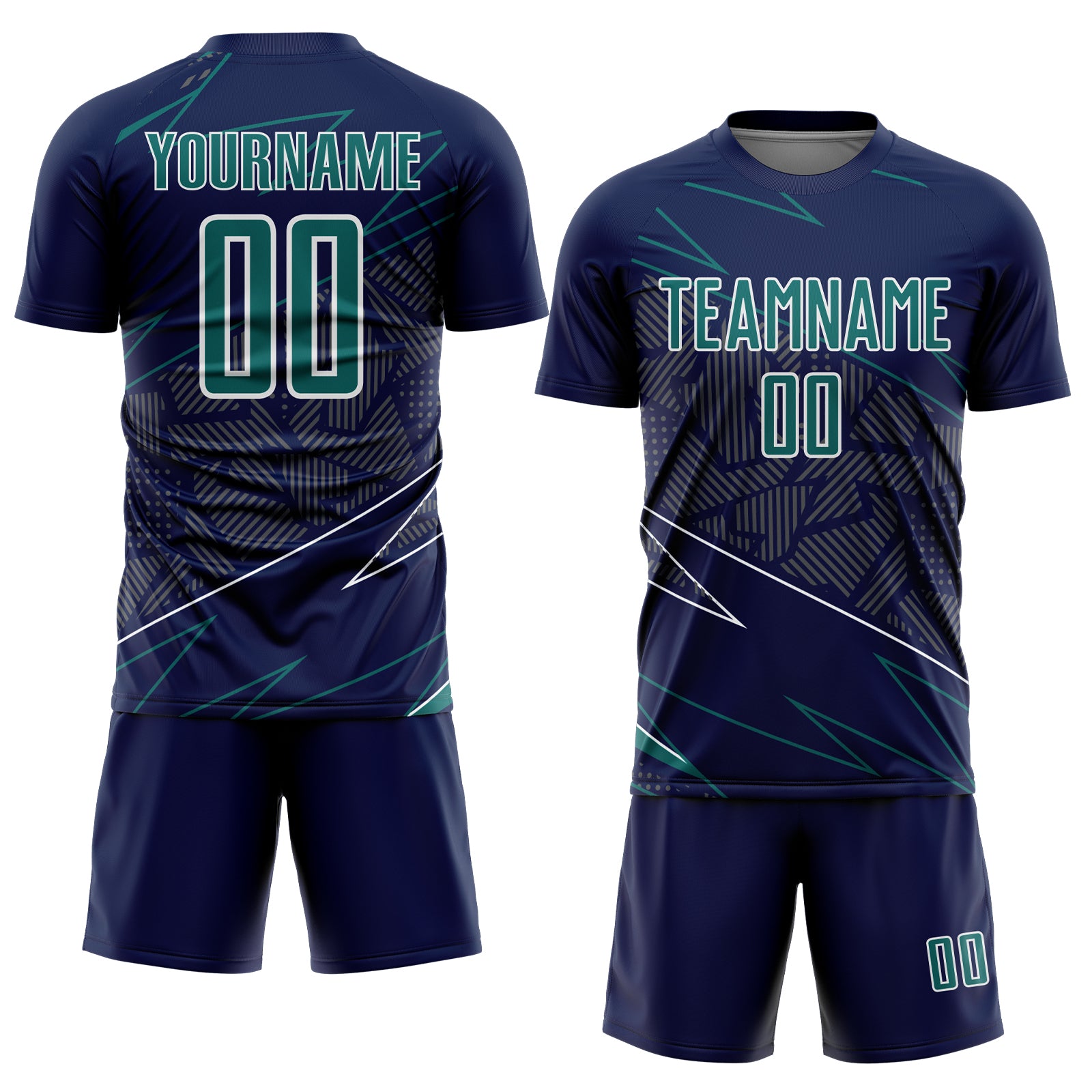 Custom Navy Teal-White Lines Sports Sublimation Soccer Uniform Jersey
