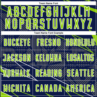 Custom Navy Neon Green-White Lines Sports Sublimation Soccer Uniform Jersey