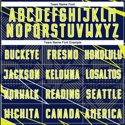 Custom Navy Neon Yellow-White Lines Sports Sublimation Soccer Uniform Jersey