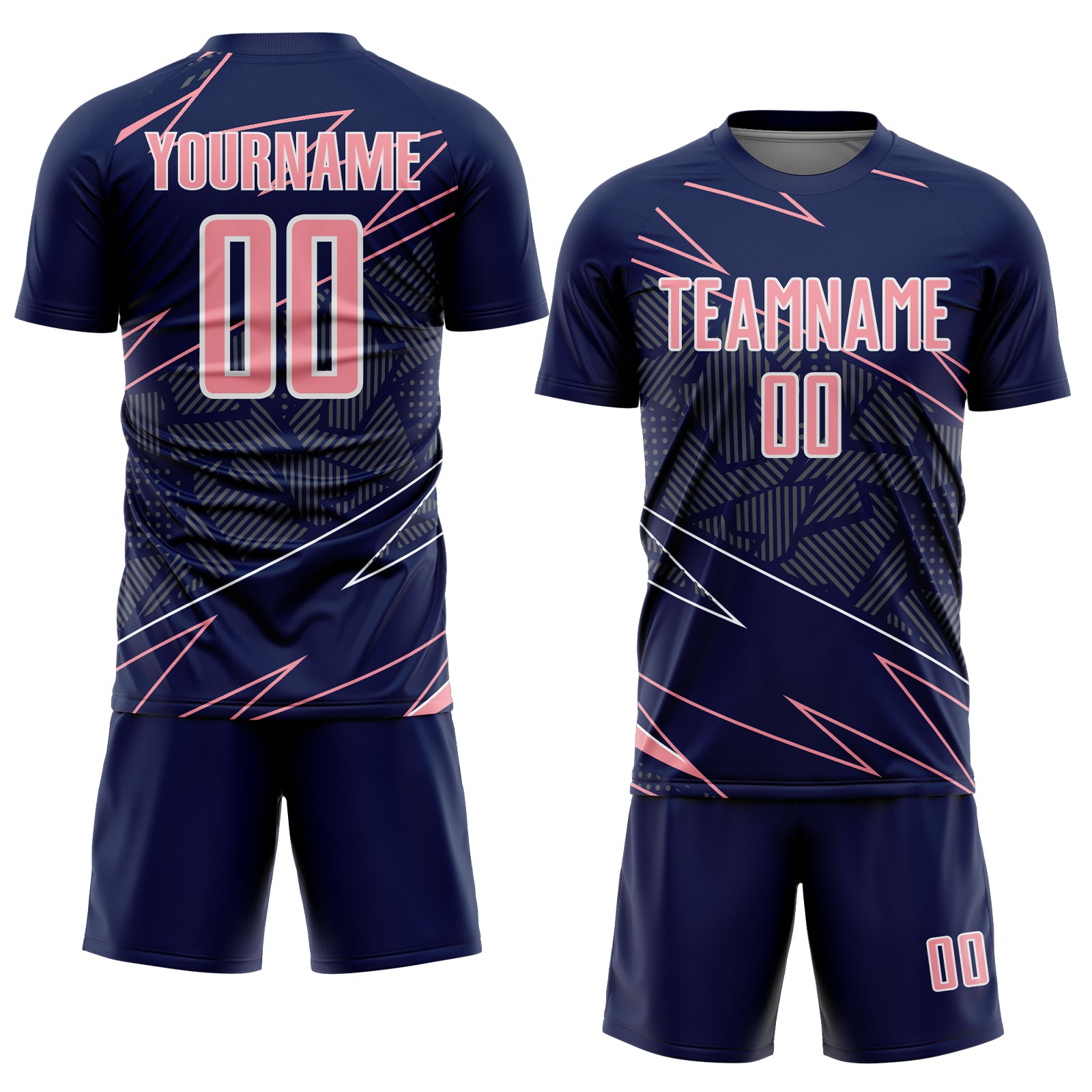 Custom Navy Medium Pink-White Lines Sports Sublimation Soccer Uniform Jersey