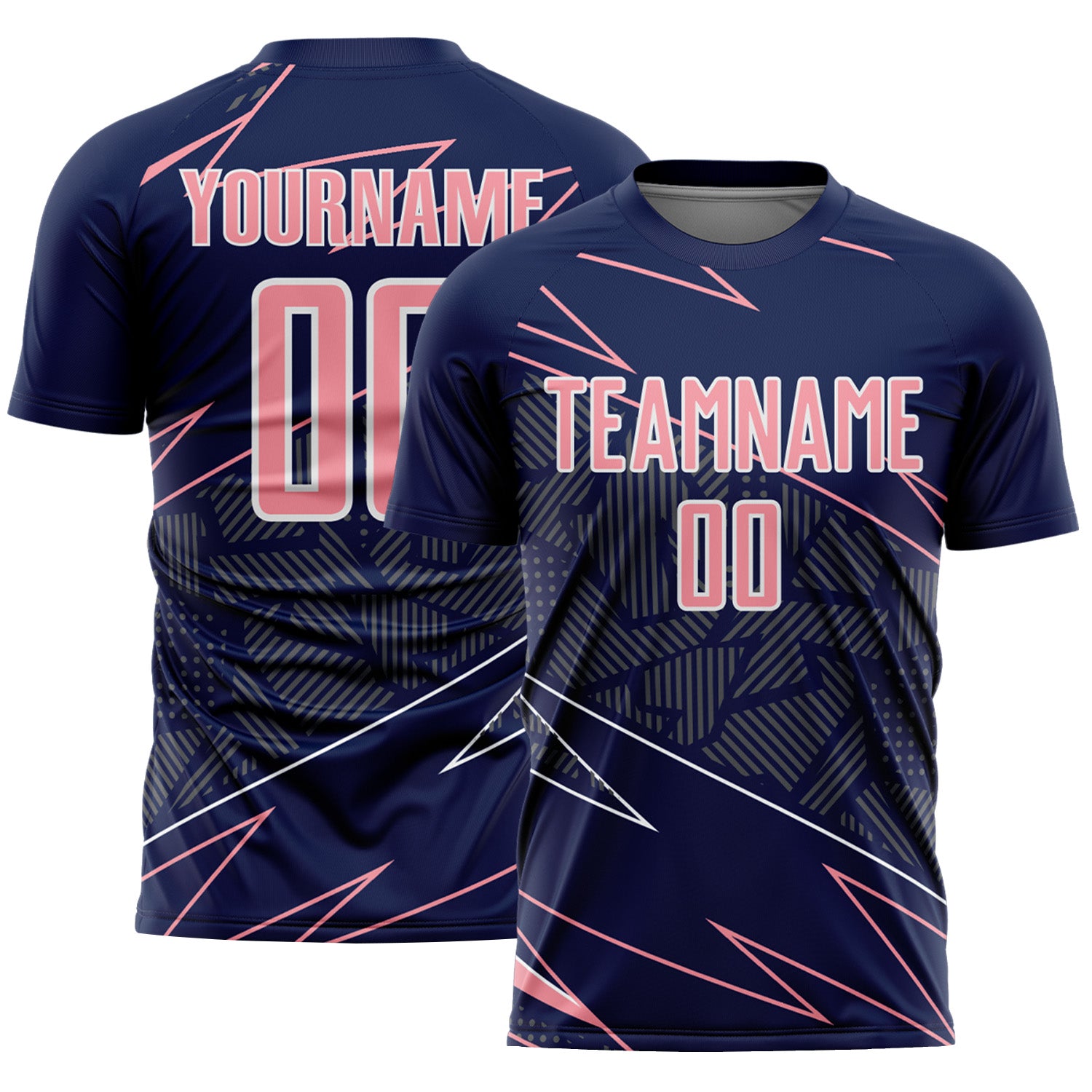 Custom Navy Medium Pink-White Lines Sports Sublimation Soccer Uniform Jersey