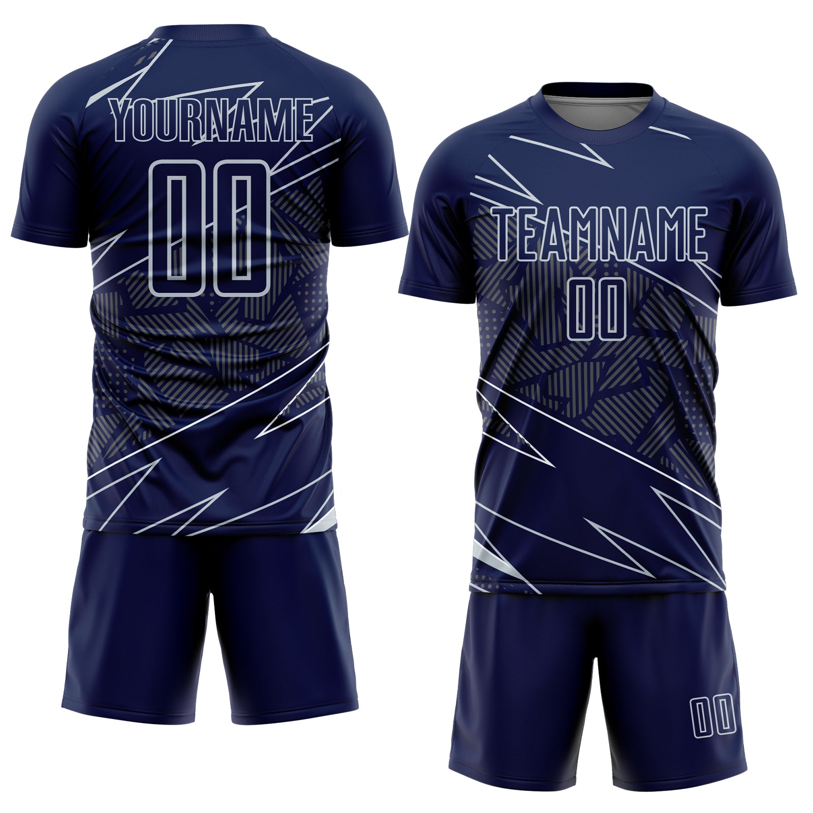 Custom Navy Silver Lines Sports Sublimation Soccer Uniform Jersey
