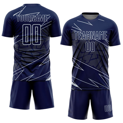 Custom Navy Silver Lines Sports Sublimation Soccer Uniform Jersey