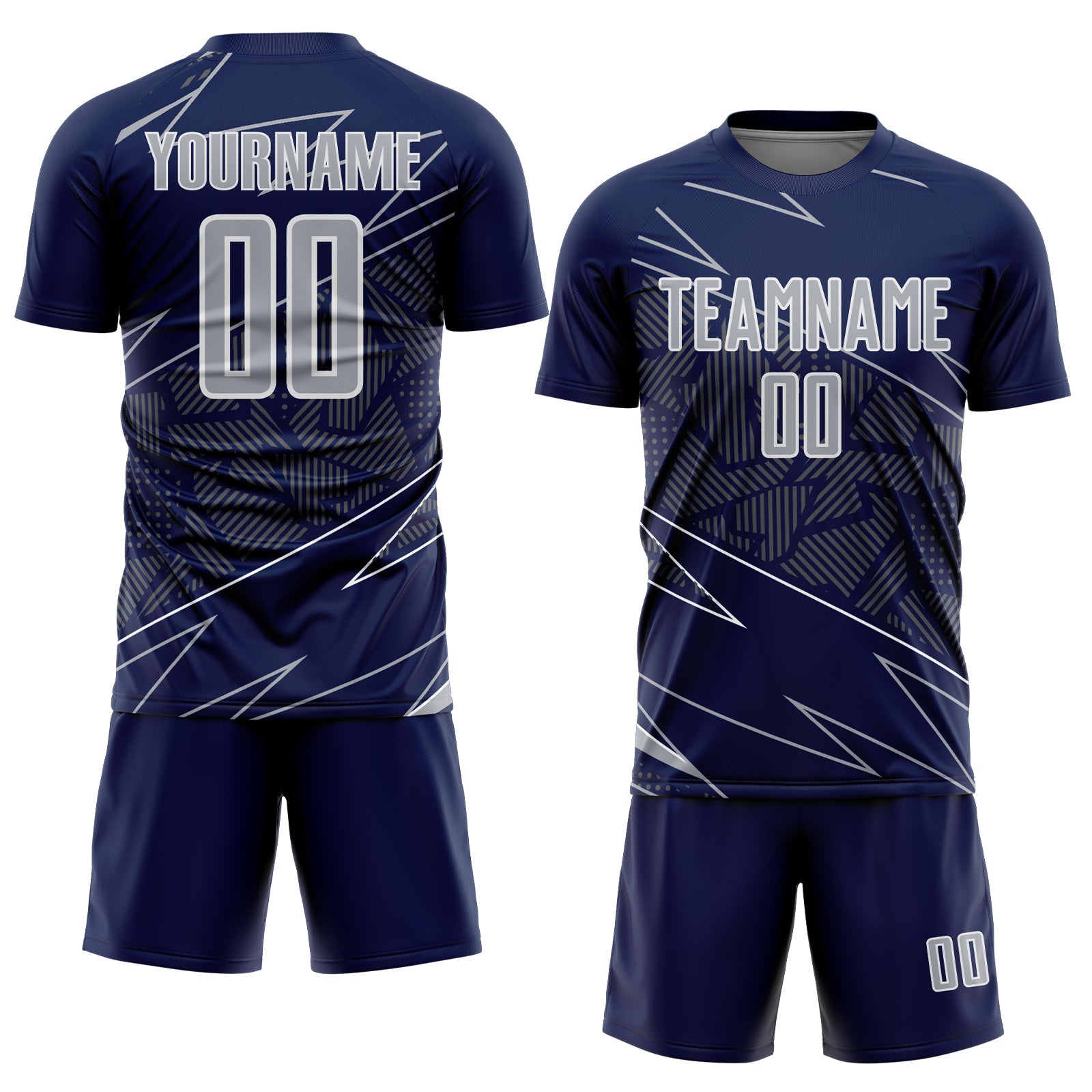 Custom Navy Gray-White Lines Sports Sublimation Soccer Uniform Jersey
