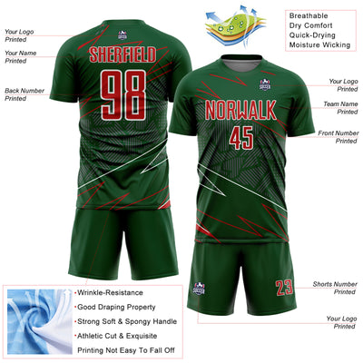 Custom Green Red-White Lines Sports Sublimation Soccer Uniform Jersey