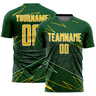 Custom Green Yellow-White Lines Sports Sublimation Soccer Uniform Jersey