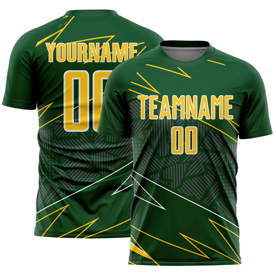 Custom Green Yellow-White Lines Sports Sublimation Soccer Uniform Jersey