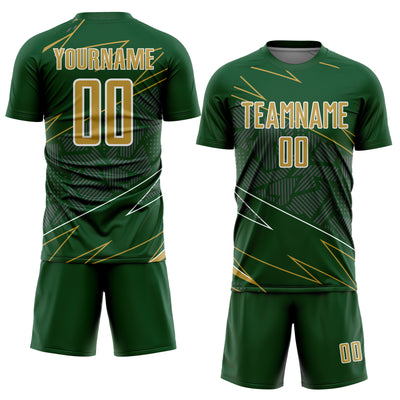 Custom Green Old Gold-White Lines Sports Sublimation Soccer Uniform Jersey