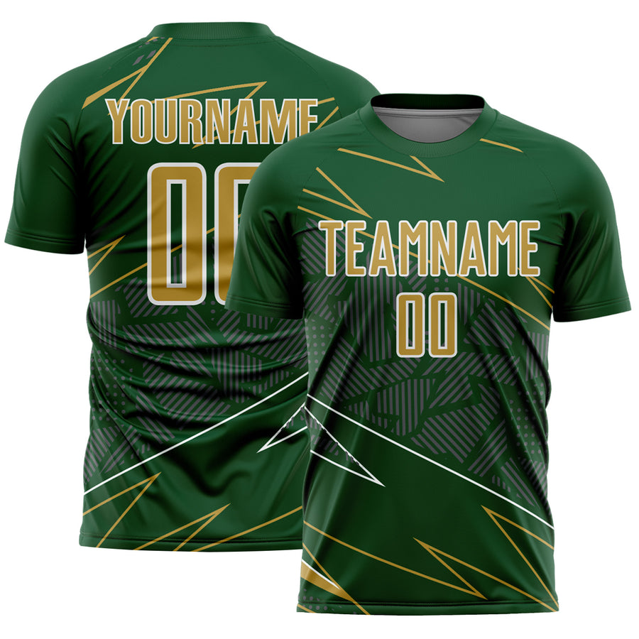 Custom Green Old Gold-White Lines Sports Sublimation Soccer Uniform Jersey