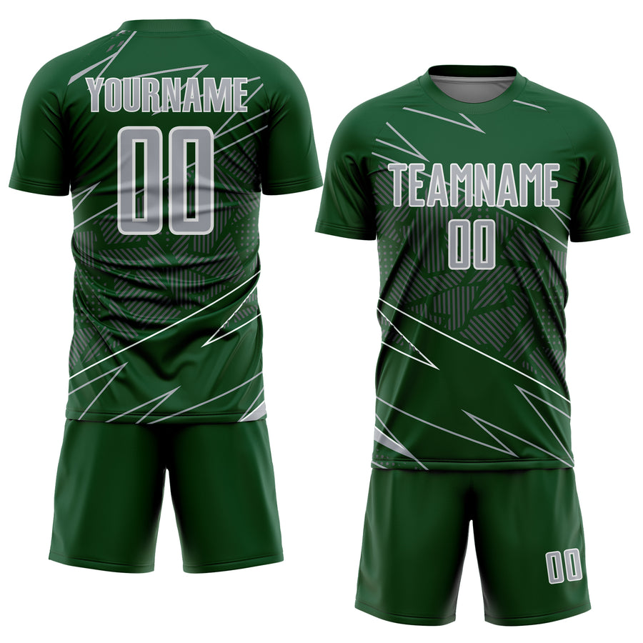 Custom Green Gray-White Lines Sports Sublimation Soccer Uniform Jersey