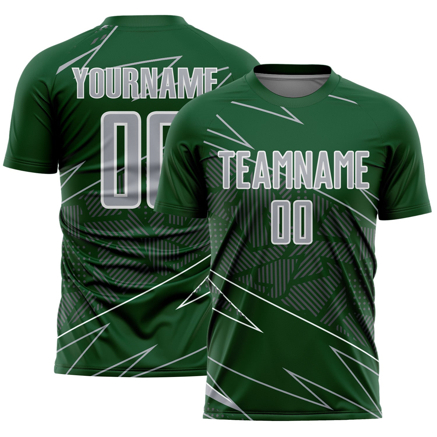 Custom Green Gray-White Lines Sports Sublimation Soccer Uniform Jersey