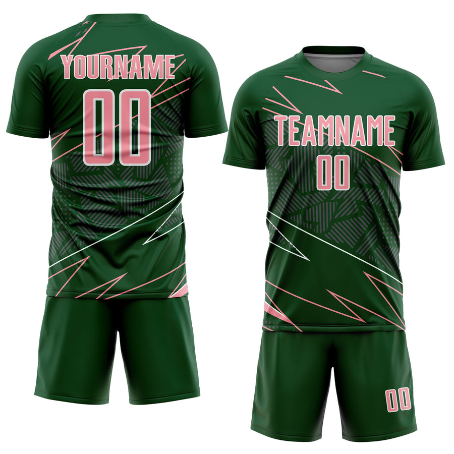 Custom Green Medium Pink-White Lines Sports Sublimation Soccer Uniform Jersey