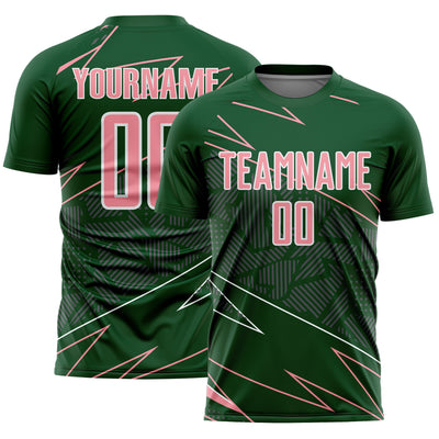 Custom Green Medium Pink-White Lines Sports Sublimation Soccer Uniform Jersey