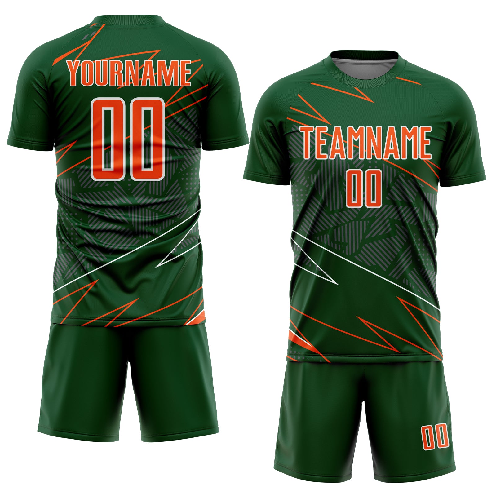 Custom Green Orange-White Lines Sports Sublimation Soccer Uniform Jersey