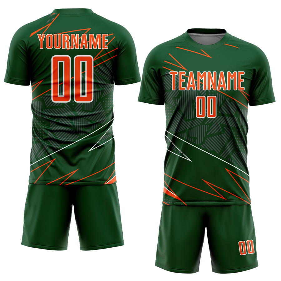 Custom Green Orange-White Lines Sports Sublimation Soccer Uniform Jersey