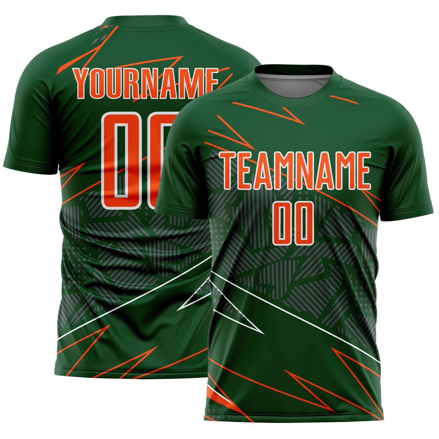 Custom Green Orange-White Lines Sports Sublimation Soccer Uniform Jersey