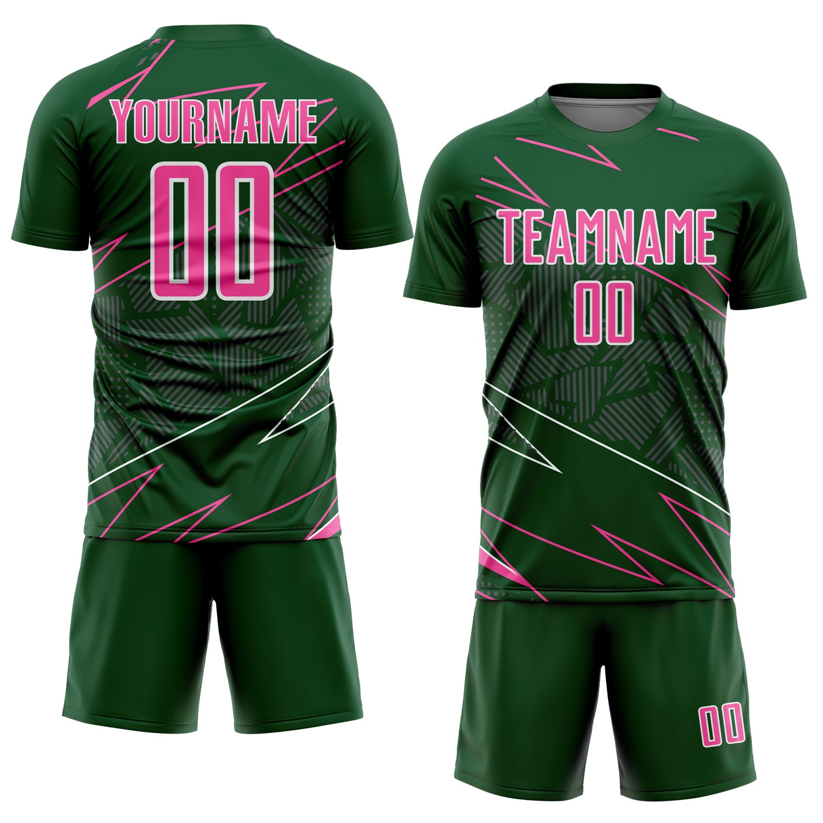 Custom Green Pink-White Lines Sports Sublimation Soccer Uniform Jersey